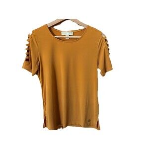 WOMENS MICHAEL KORS SHORT LADDER SLEEVE TOP MARIGOLD SIZE SMALL
